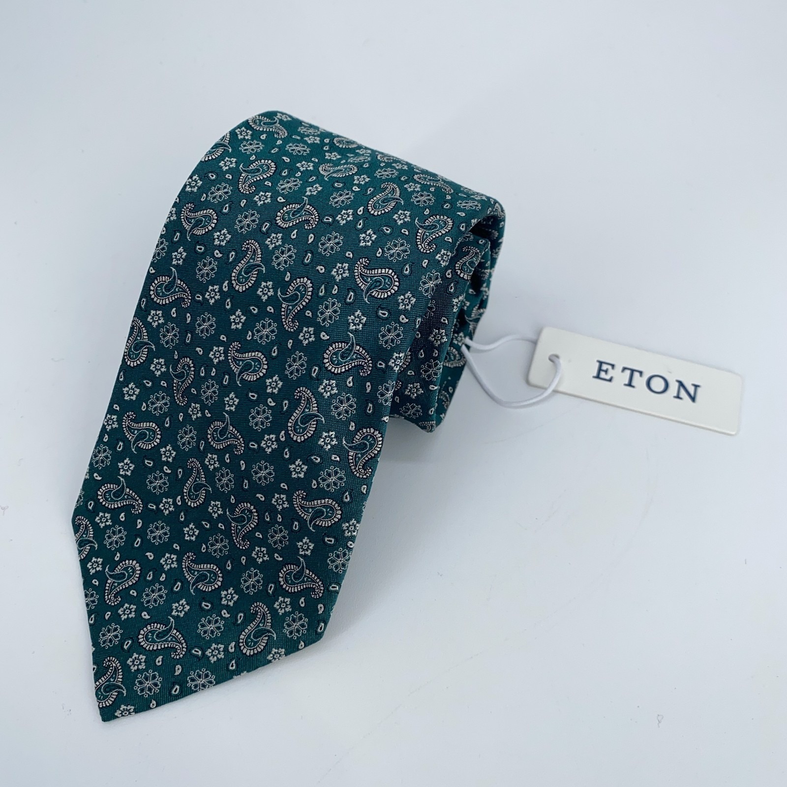 Eton Tie Mens One Size Green Paisley Silk Classic Luxury Necktie Italy Made Nwt